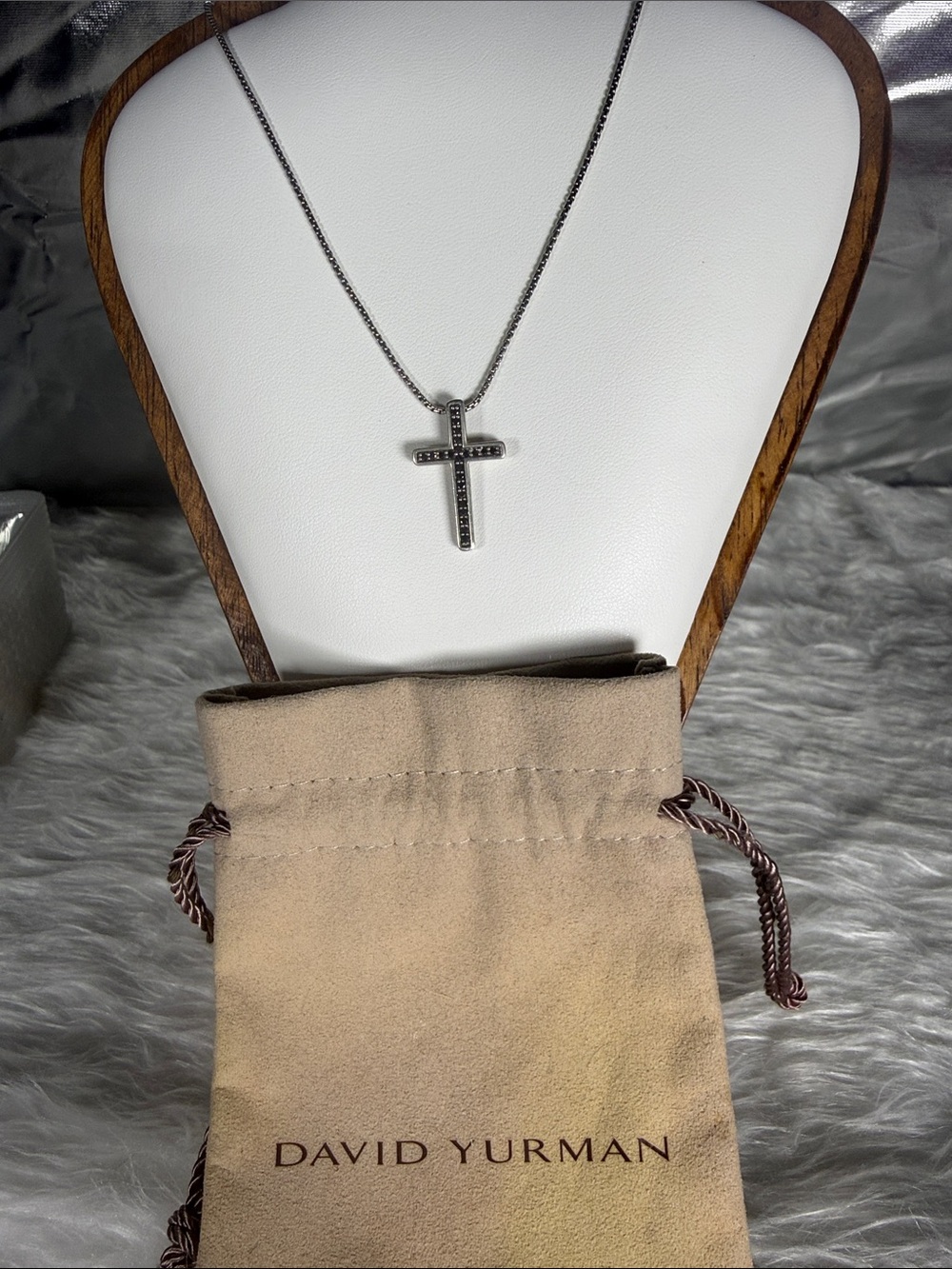 David Yurman Silver Cross Necklace with Black Accents